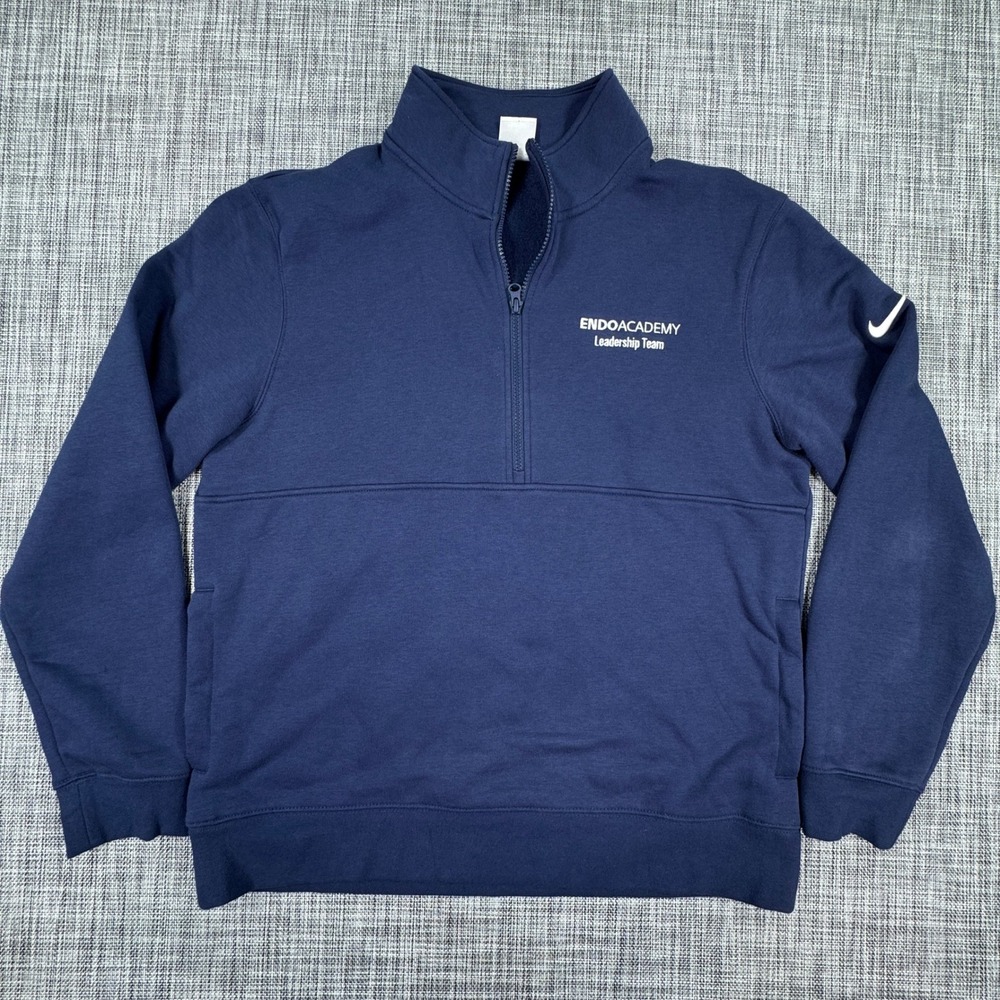 Nike Mens Quarter Zip Fleece Pullover Navy Blue Large Embroidered Corporate Logo